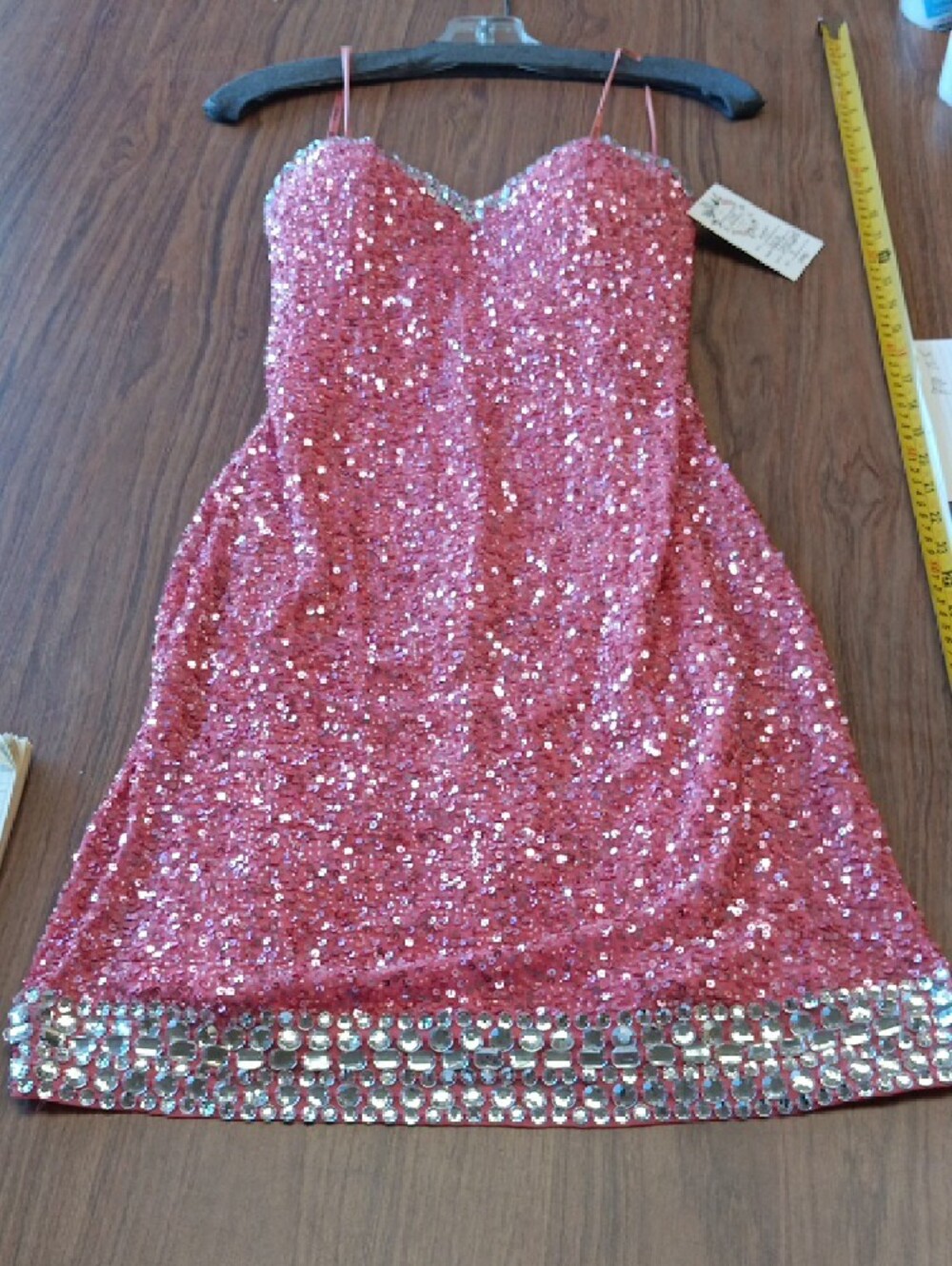 Scala Pink Sequin Slip Dress with Jeweled Neckline, Vintage, Size 8, BEAUTIFUL - Picture 13 of 16